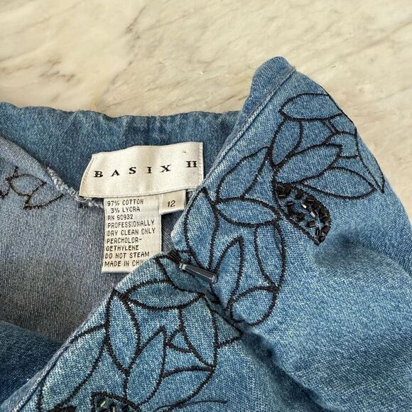 Basix ll vintage floral embellishments straight leg soft denim side zipper sz 12 - Picture 4 of 8